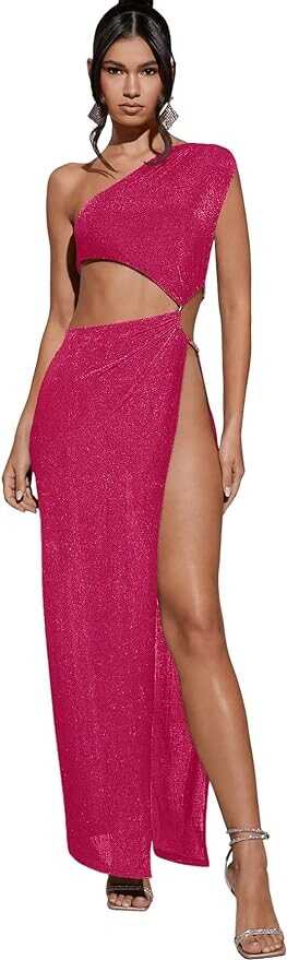 Verdusa Womens Cut Out One Shoulder Split Bodycon Cocktail Party Long Dress