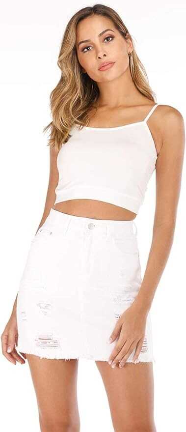 Haola Women's Casual Distressed Fray Hem Ripped A-Line Denim Short Skirt