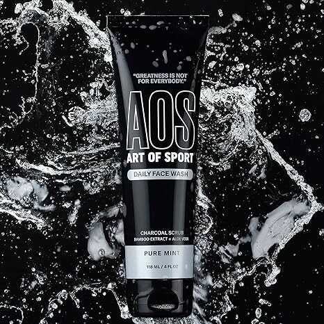 Art of Sport Daily Face Wash, With Detoxifying Charcoal, Calming Aloe Vera & Skin-Soothing Bamboo Extract. Formulated for Athletes, 4 FL OZ