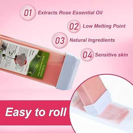 Roll on Waxing Kit Roll on Wax Kit for Women and Men Wax Kit for Sensitive Skin Wax Roller Kit with Wax Paper Wax Warmer Rose Roll Soft Wax Pre-wax treatment and After-wax Treatment Wax Kit
