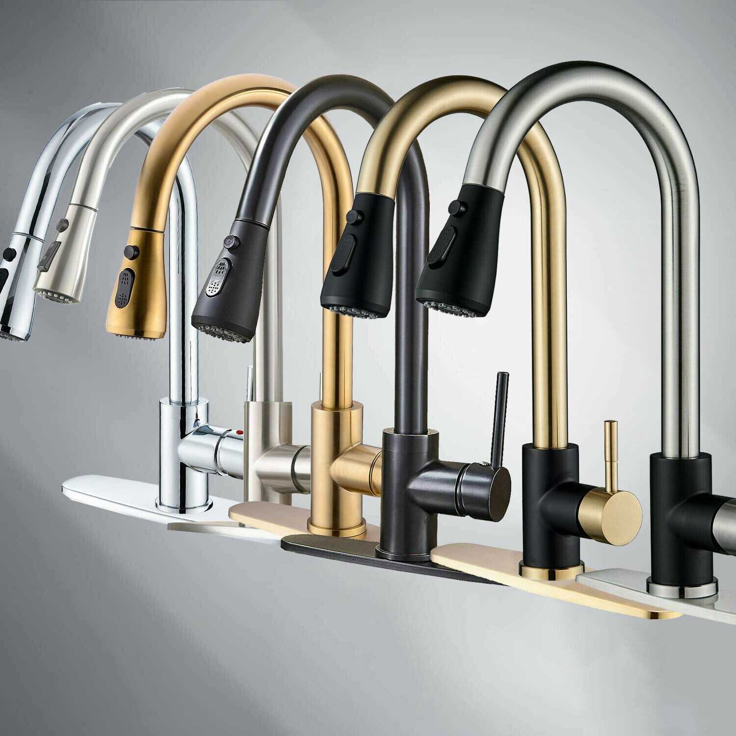 Kitchen Sink Faucet Pull Down Single Handle Swivel Sprayer Mixer Tap W/Plate