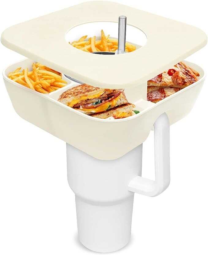 Snack Tray with Cover for Stanley Cup Accessories, Reusable Snack Bowl for Stanley 40 oz Tumbler with Handle, Silicone Snack Holder for Valentines Stanley Cup Owala Water Bottle, Gifts for Women