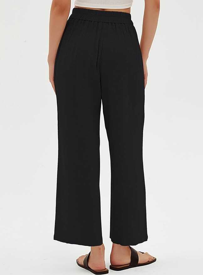 Beaully Women's Casual High Waisted Wide Leg Linen Pants Button Up Straight Leg Trousers with Pocket