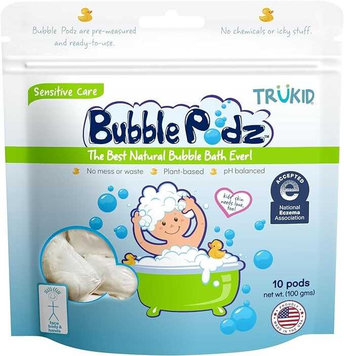 TruKid Bubble Podz Bubble Bath for Baby & Kids, NEA-Accepted for Eczema, Gentle Refreshing Colloidal Oatmeal Bath Bomb for Sensitive Skin, pH Balance 7 for Eye Sensitivity, Unscented (10 Podz)