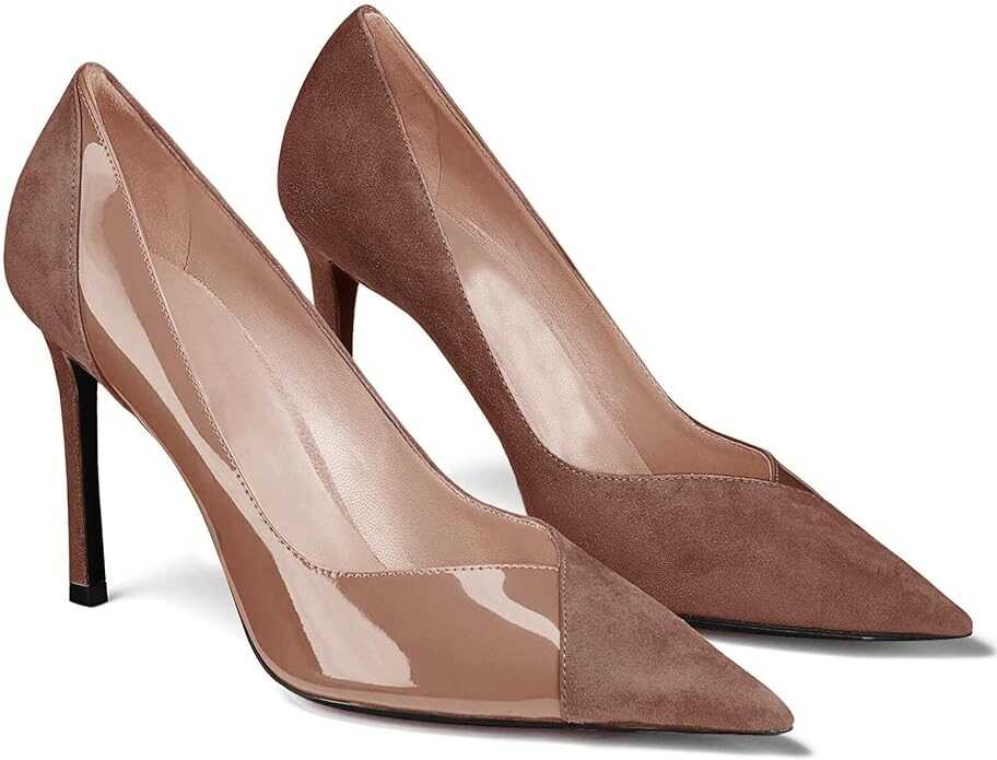 Coutgo Womens Pointed Toe High Heels Pumps Patent Suede Stiletto Heel Slip on Office Party Wedding Dress Shoes