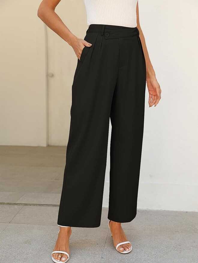 MEROKEETY Women's Wide Leg Pants High Waist Long Straight Work Business Casual Trousers with Pockets
