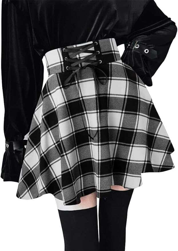 IDEALSANXUN Gothic Plaid Mini Skirts for Women 2024 Short High Waist Plaid Skirts