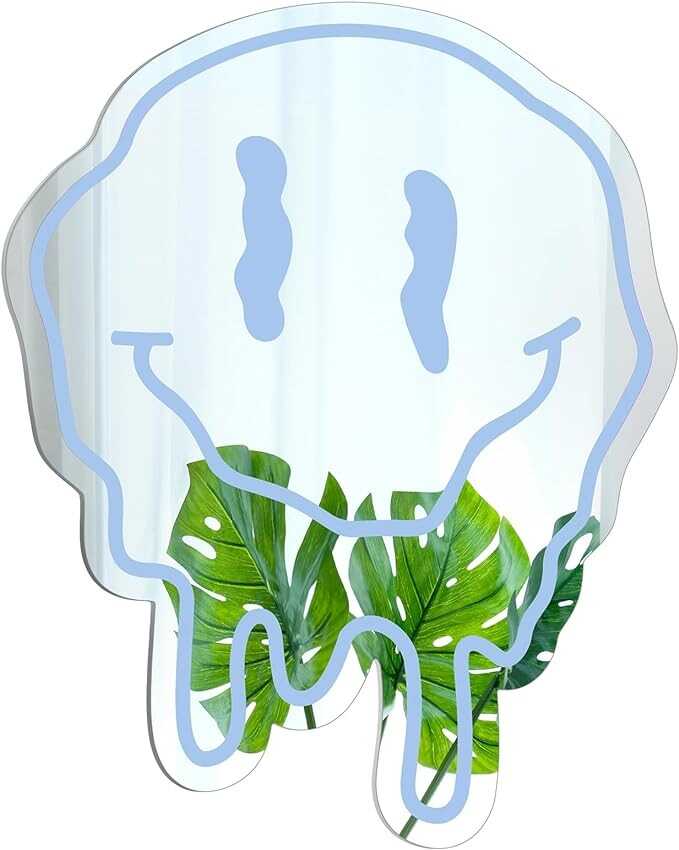 RattanView Preppy Room Decor for Teen Girls Twisted Smile Face Preppy Acrylic Mirror Wall Art Aesthetic Bedroom Decor Teen Girl Room Decor Funky Mirror Preppy Wall Decor 14 Inch (Blue)