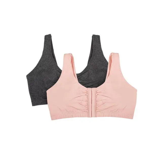 Fruit of The Loom Women's Comfort Front Close Cotton Sports Bra, 2 Pack