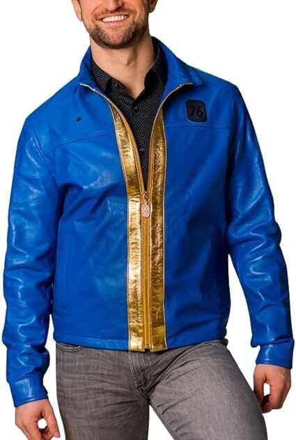 Trendsfort REAL LEATHER Mens Fall-Out Vault 76 Leather Jacket - Fall out Vault Jacket - Casual Blue Leather Jacket