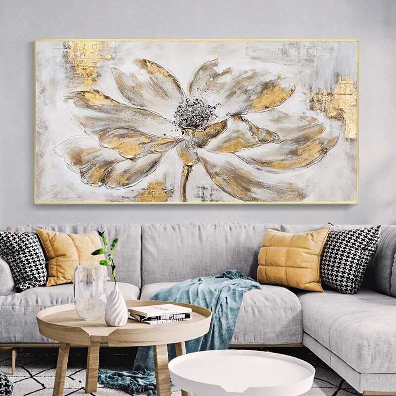 Golden Flower Abstract Canvas Painting Canvas Wall Art Home Decor Posters Prints