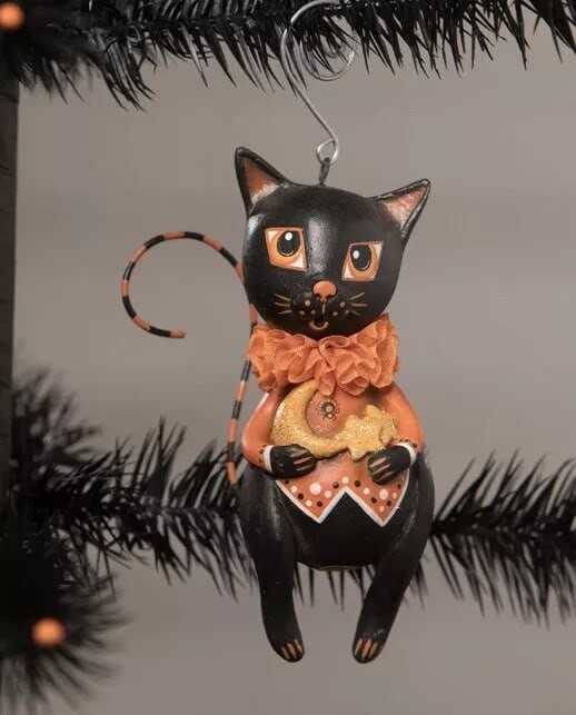 Bethany Lowe Leeann Kress Halloween Moon & Stars Cat Ornament—Retired
