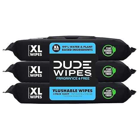 DUDE Wipes - Flushable Wipes - 3 Pack, 144 Wipes - Unscented Extra-Large Adult Wet Wipes - Vitamin-E & Aloe - Septic and Sewer Safe