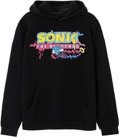 Sonic the Hedgehog Mens Hooded Sweatshirt | Adults Psychedelic Game Black Graphic Hoodie | Relaxed Fit 90s Gaming Apparel