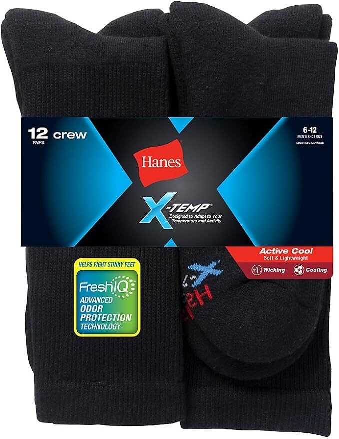 Hanes mens Freshiq 12-Pack Cushion Crew Socks
