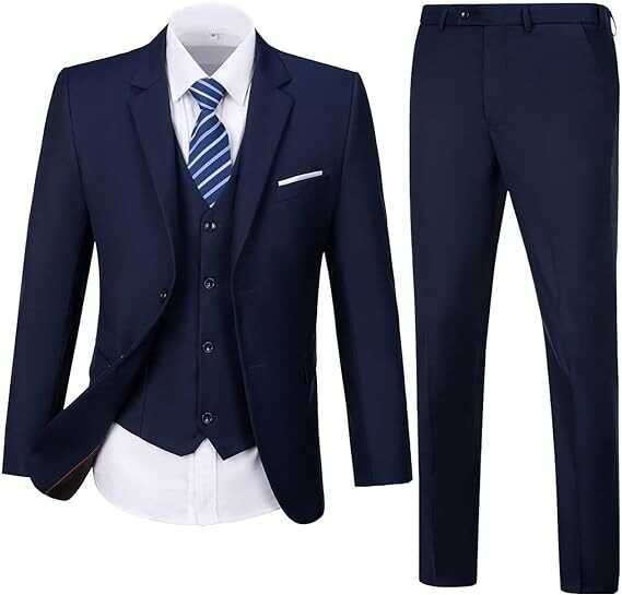 Mens Suit Solid Two Button Slim Fit Suit Set for Wedding Formal Business Suit Men 3 Piece Suit Blazer Vest Pants Set