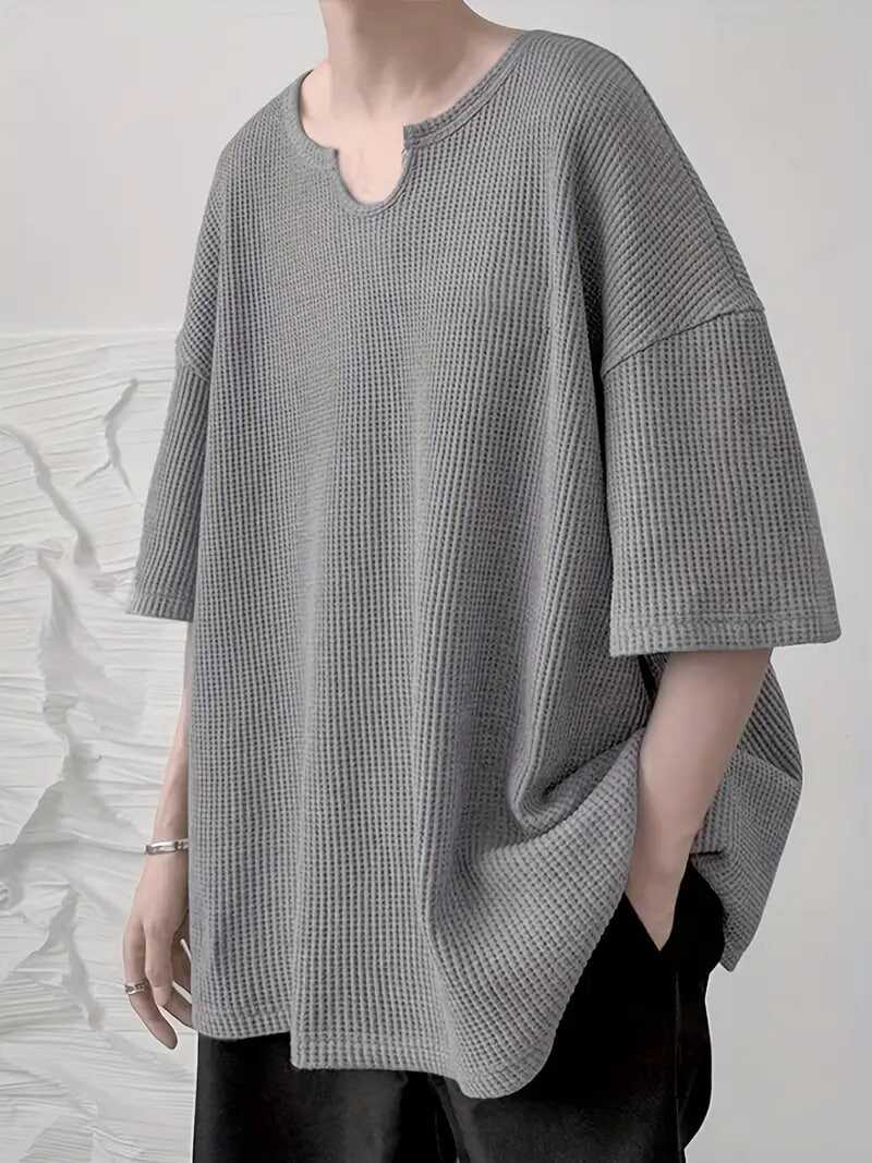 Plus Size Men's Casual Streetwear Tops Solid Textured Fashion Loose Drop Shoulder T-shirts