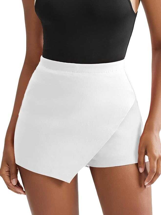 EXLURA Women's High Elastic Waist Bodycon Asymmetrical Skorts Short Mini Skirt with Shorts