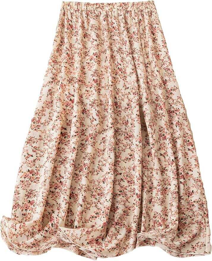 MakeMeChic Women's Plus Size Floral Print Elastic High Waist Ruffle A Line Maxi Long Skirt