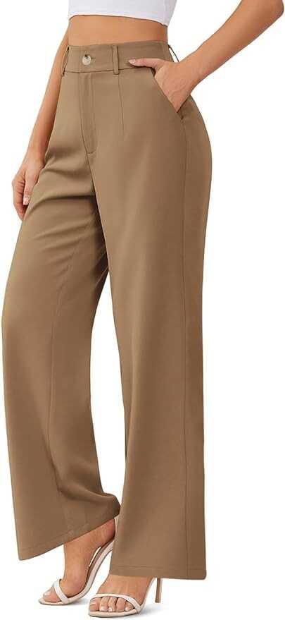 onlypuff Womens Wide Leg Pants High Waisted Slacks Straight Long Work Business Trousers with Pockets