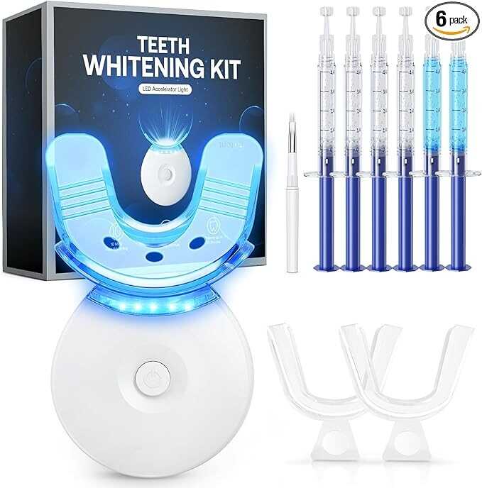 Teeth Whitening Kit, LED Teeth Whitening Light with 6 X 3ml Carbamide Peroxide Teeth Whitening Gel, Included 2 Mouth Trays & Tray Case and Brush, Safe Enamel, Fast and Gentle Teeth Whitening