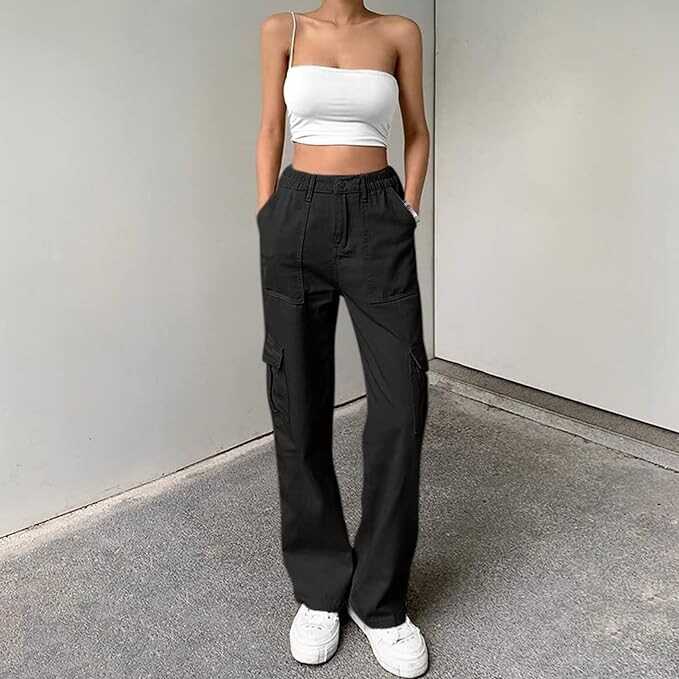 Lepunuo Cargo Pants for Women High Waisted Casual Pants Baggy Stretchy Wide Leg Y2K Streetwear with 6 Pockets