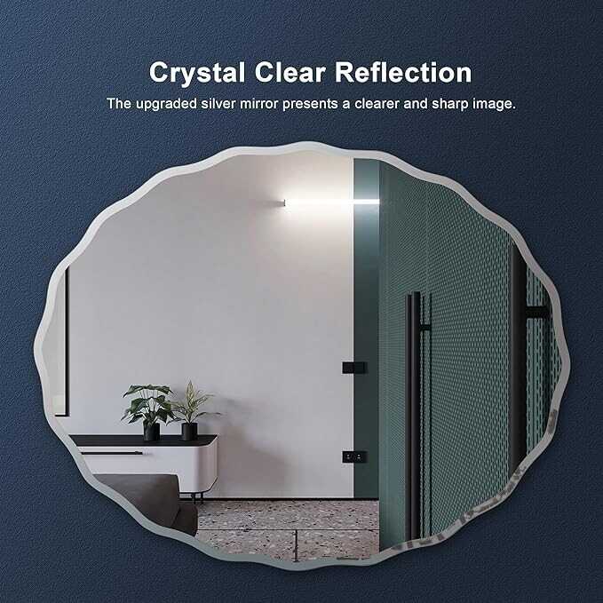 FRALIMK Frameless Bathroom Oval Wall Mirror, 24x30 inch Wavy Beveled Wall Mounted Silver Mirror for Living Room, Bedroom, Entryway