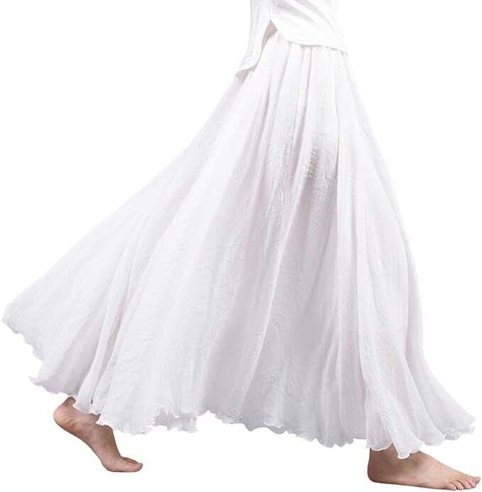 OCHENTA Women's Girls Elastic Waist Long Flowy Bohemian Cotton Casual Maxi Skirt for Summer Beach Holiday