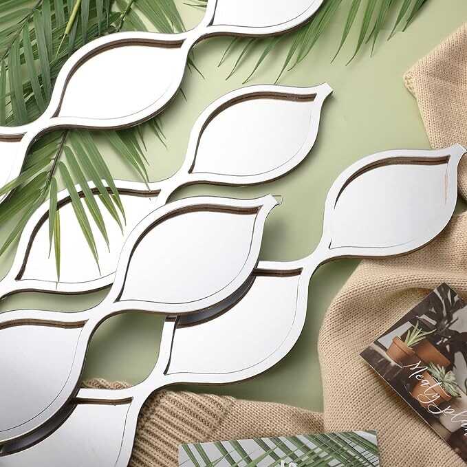 Qunclay Teardrop Mirror Wall Art, Silver, 4 Pcs, 90 x 10.2 cm, Acrylic and Wood Backing, Reflective Surface, Stylish Design, Easy Installation