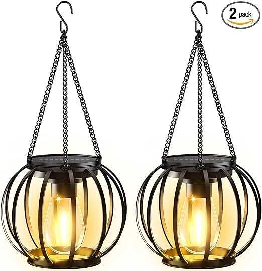 KOOPER Solar Lanterns Outdoor Lights, Upgraded Metal Solar Lantern Lights, Brighter Hanging Solar Lights Outdoor Waterproof, Auto On/Off Outdoor Solar Lights for Yard Garden Patio Pathway Decor 2 Pack