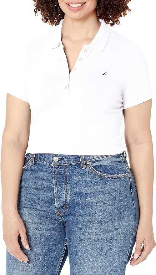 Nautica Women's 5-Button Short Sleeve Cotton Polo Shirt