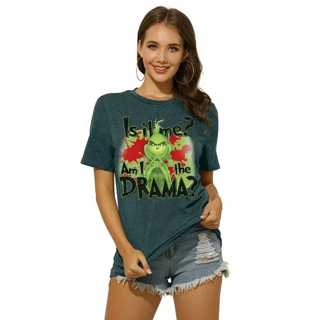 XCHQRTI Grinch Shirt Women Classic Sly Tee Christmas Graphic Short Sleeve Vintage Top Xmas Tshirts