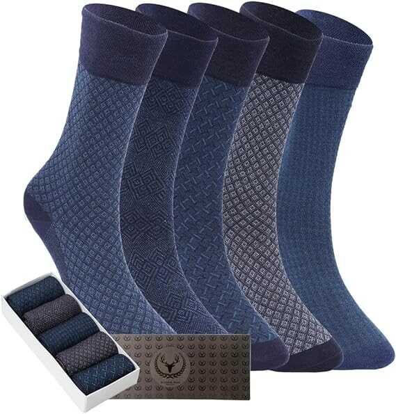 SOCKS BOX Mens Dress Socks With Gift Box Patterned Premium Quality Bamboo Rayon Socks (5/10 Pairs)