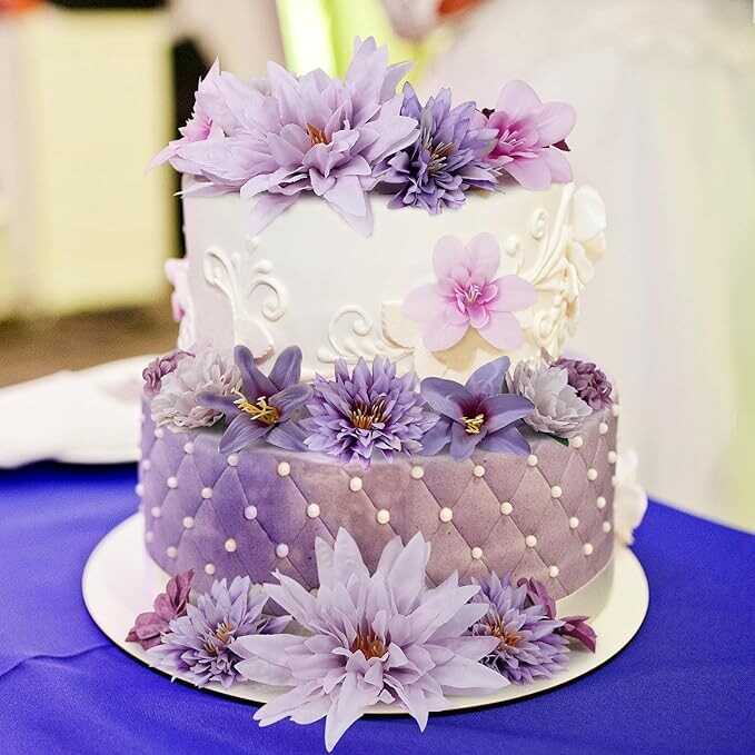 LACGO 48 PCS Artificial Flowers Heads - Fake Daisy Heads Bulk Silk Faux Rose DIY Cake Decor Blossom Garland Wreath Bouquets Crafts for Wedding Bridal Baby Shower Home Party Decoration(Purple)