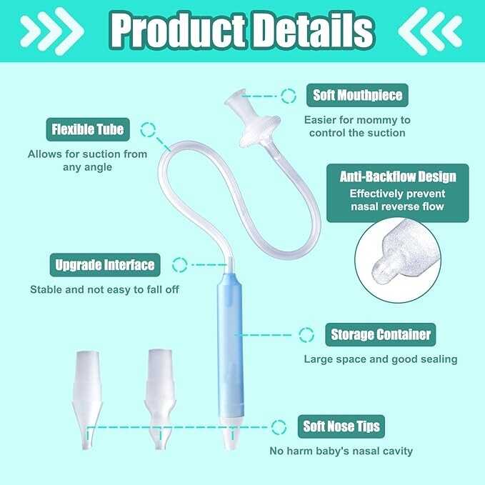 Nasal Aspirator for Baby, Nasal Congestion Relief Nose Cleaner with 2 Silicone Tips Nose Cleaning Tweezer for Babies Infants and Toddlers Boys Girls
