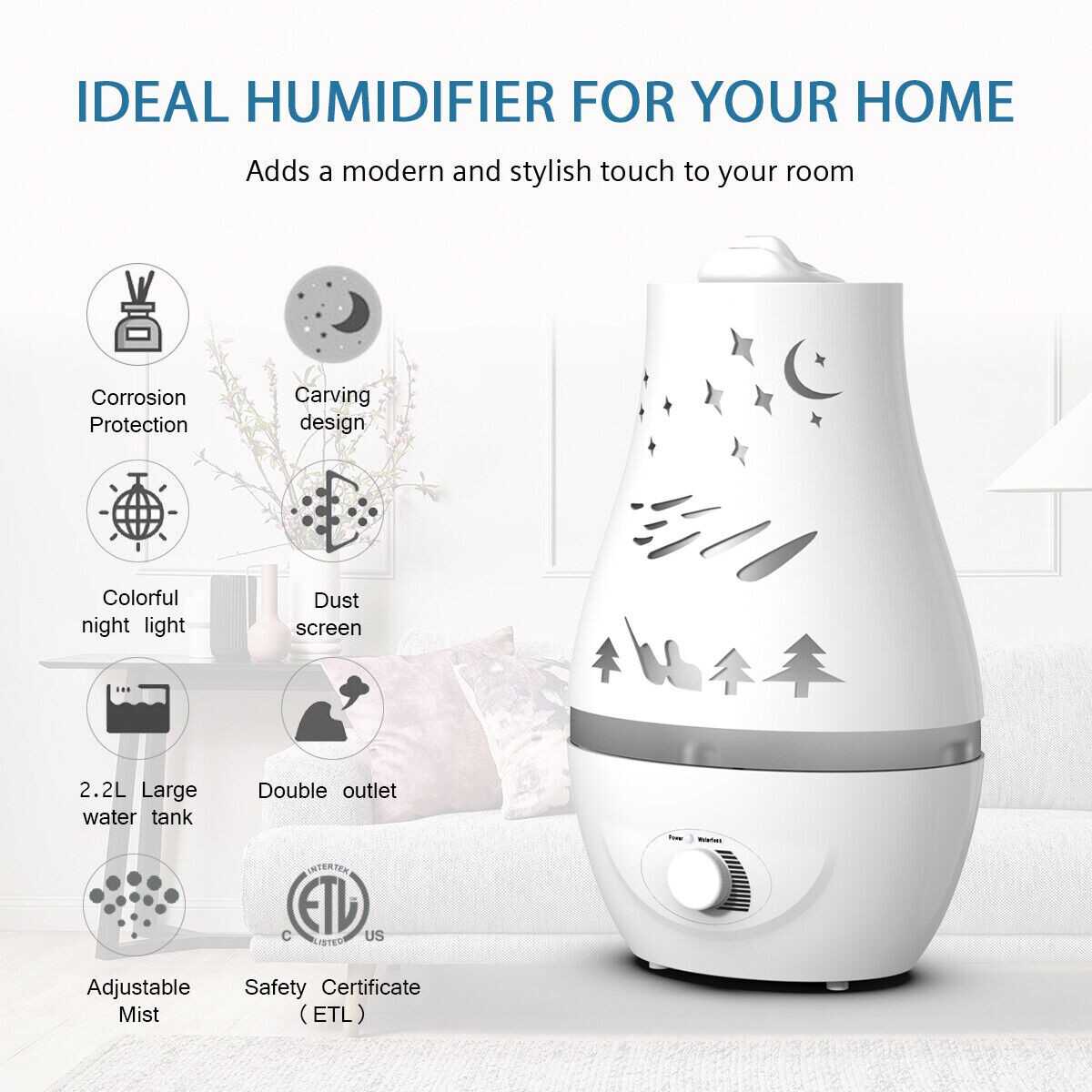 Hodiax Quiet Ultrasonic Humidifier 2-in-1 Diffuser Cool Mist Maker Whole House