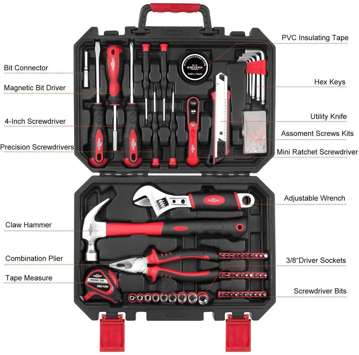 Home Repair Tool Kit 100 Pc Multi-Functional House Hand Set Plastic Storage Case