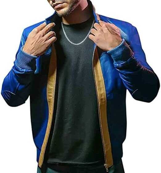 LP-FACON Vault Residents 76 Faux Leather jacket-Patchwork Blue Leather Jacket Gaming Cosplay