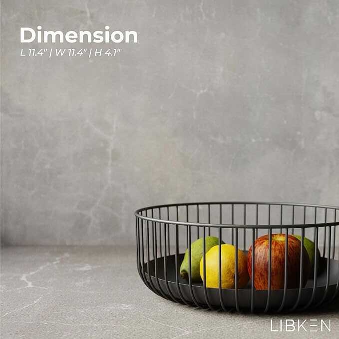 LIBKEN Black Fruit Basket - Stylish Metal Wire Fruit Bowl for Kitchens - Decorative Fruit and Veg Storage Holder - Ideal Kitchen Accessories for Modern Decor - Black, 1 Unit, H4xL11xW11 inches
