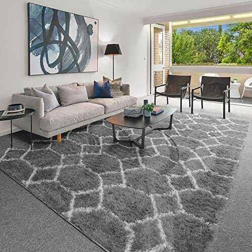 BSTLUV Fluffy Shag Rugs for Living Room6x9 Area RugGray Soft Fuzzy Rug for Be...