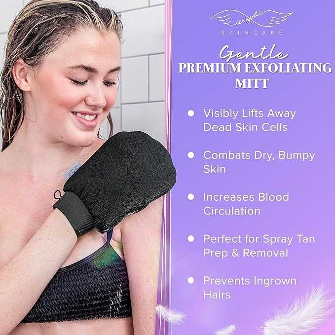 Seraphic Skincare Premium Exfoliating Mitt for Body, Gentle – Viscose Fiber Korean Exfoliating Glove for Sensitive Skin – Body Exfoliator for Self-Tan Removal and Application