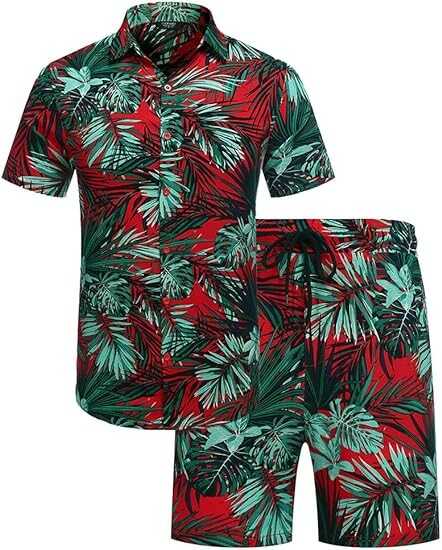 Litteking Men's Hawaiian Shirt Short Set Outfit 2 Piece Tracksuits Casual Floral Short Sleeve Shirts and Shorts Suit