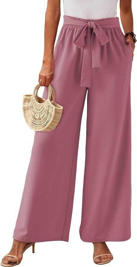 Dokotoo Womens High Waist Wide Leg Pants Flowy Casual Loose Spring Summer Solid Trousers with Pocket