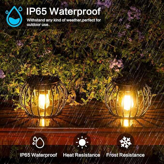 Sunklly Hanging Solar Lanterns, Retro Metal Outdoor Waterproof Wireless Hanging Solar Lights with Tungsten Light Bulb Halloween Christmas Decoration for Garden Yard Patio Pathway(2 Pcs)