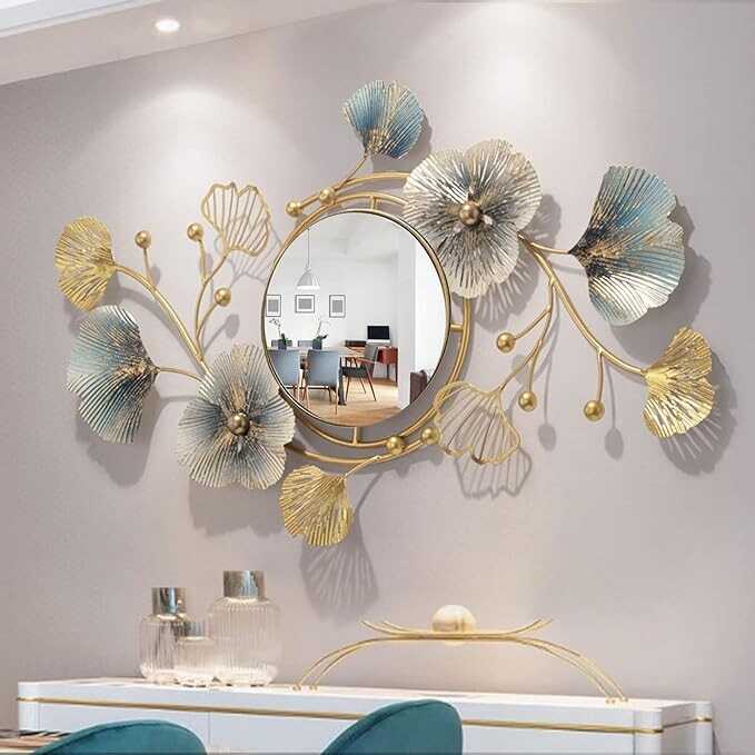 Metal Wall Mirrors Decor for Living Room Ginkgo Leaf Design 47" Big Wall-Mounted Mirrors Large Wall Decor for Entryway Vanity Bedroom Living Room Bathroom