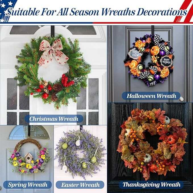 Wreath Hangers for Front Door, 12" Wreath Hanger Door Wreath Hook Over The Door Hanger, Door Wreath Garland Hanger Metal Wreath Holder Door Hanger Hook for Valentines Day Easter Front Door Decorations