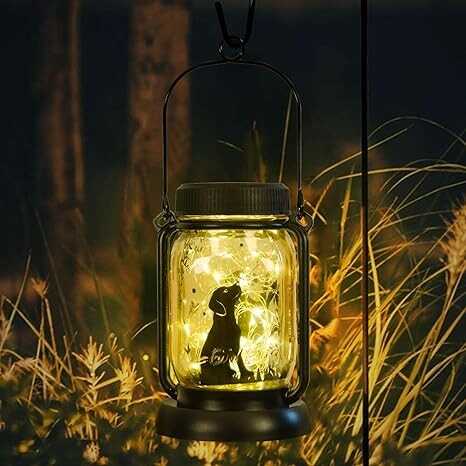 Styleonme Decor Mobile Outdoor Solar Lanterns, Dog & Butterfly Fairy Lights Theme Garden, Mason Jar Solar, Gifts for Women,Mom, Grandma, Everyone, Cat Themed Gifts, Garden Fence Patio Lawn Decor