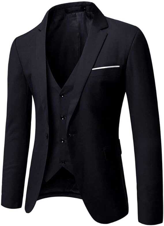 WULFUL Men’s Slim Fit Suit One Button 3-Piece Blazer Dress Business Wedding Party Jacket Vest & Pant
