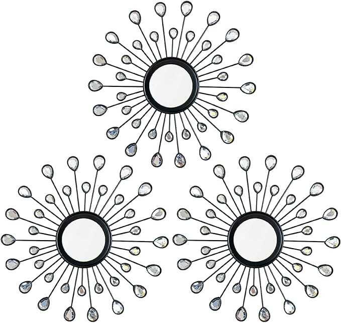 Uaussi 3 Pack Crystal Sunburst Wall Mirror Décor Rhinestone Mirrors Decorative Home Wall Art for Living Room Bedroom Entryway Visit the Uaussi Store