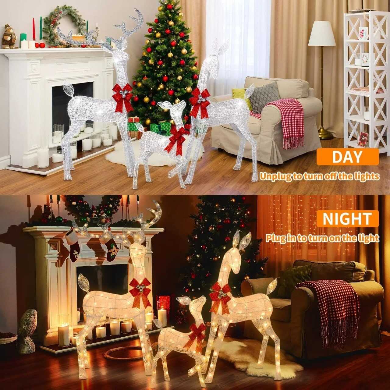Super Large 3 Pieces Lighted Reindeer Christmas Decoration Family Set, Christ...